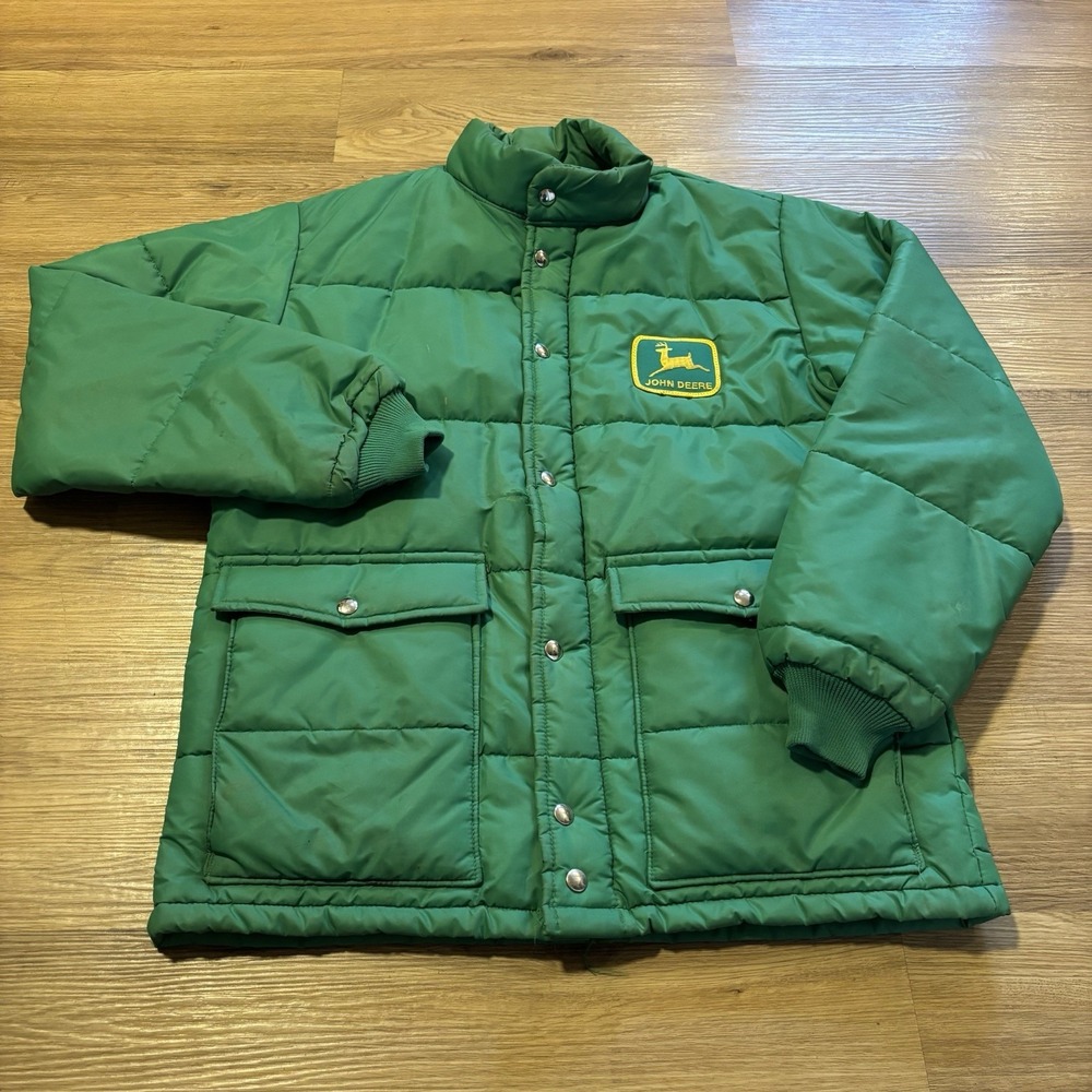 VTG 70s John Deere Swingster Puffer Jacket Mens M Coat Quilted Work Distressed